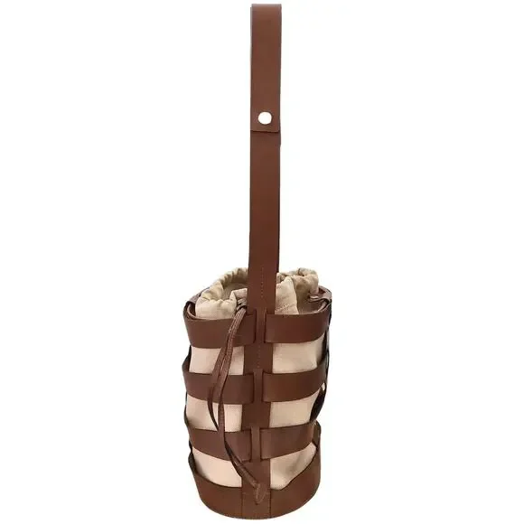 TRADEMARK Hesse caged leather canvas pouch bucket shoulder bag statement purse